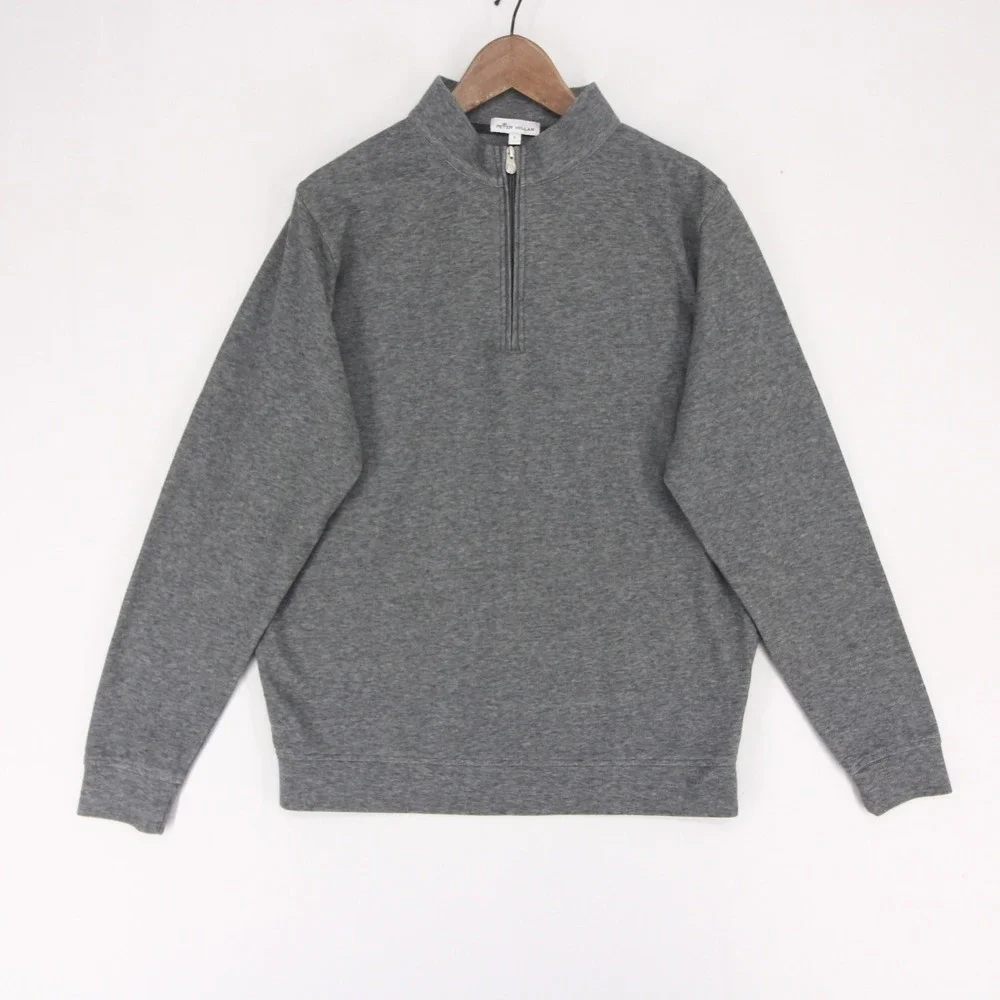 Peter Millar Crown Comfort Interlock Pullover Mens L Gray Heather Quarter Zip